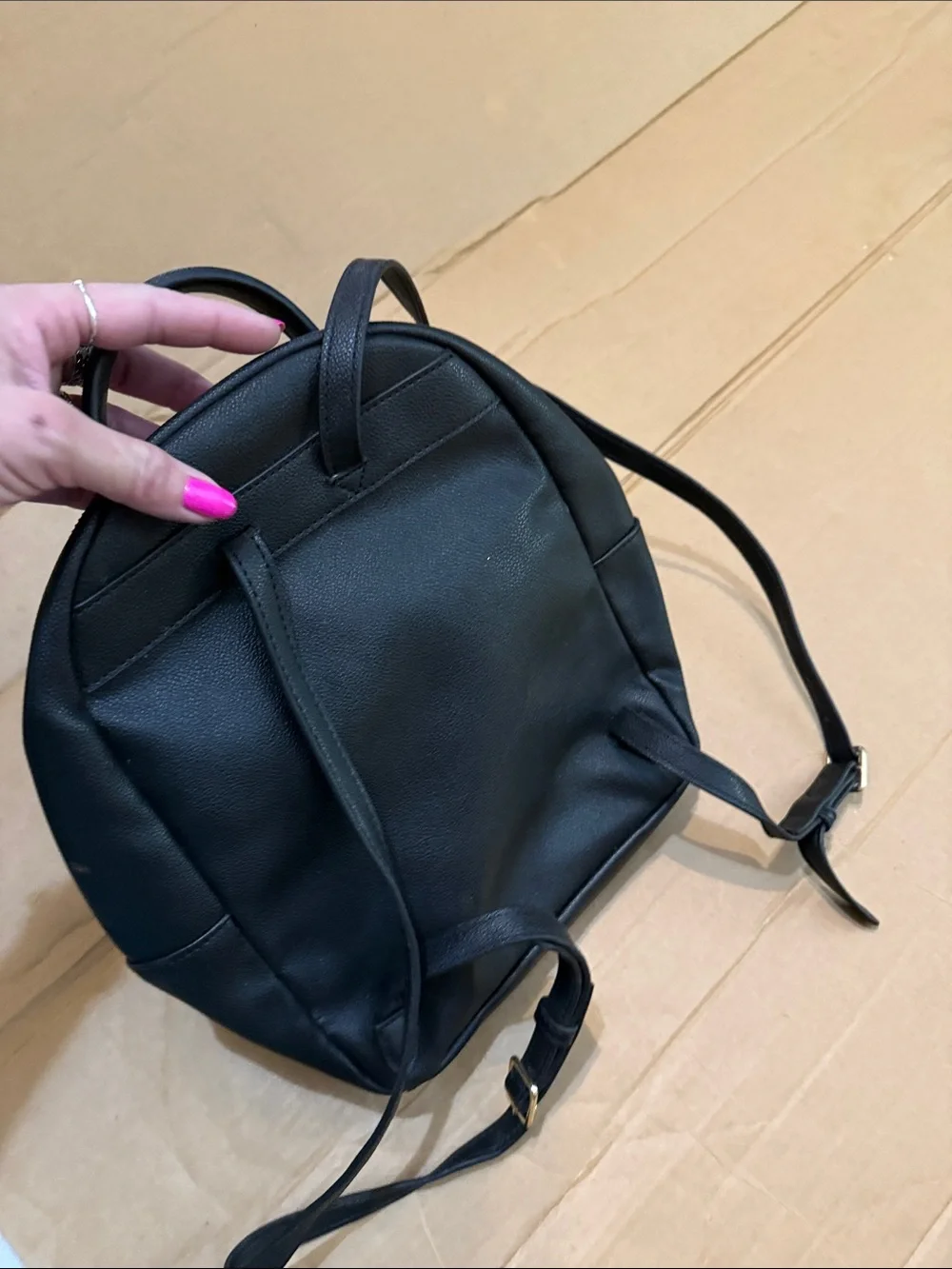 Nine West Black Mini Faux Leather Backpack with Gold Accents